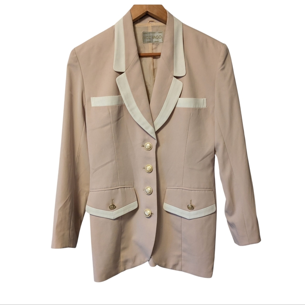Vintage Voz Vago Elegant Beige Blazer with White Accents